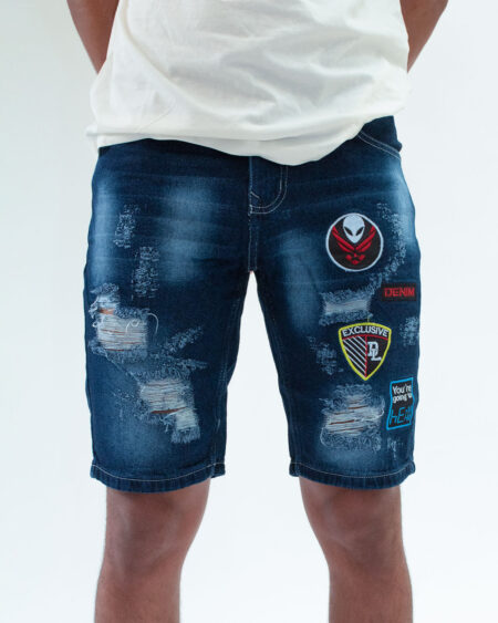 Bermuda Denim con Parches bordados