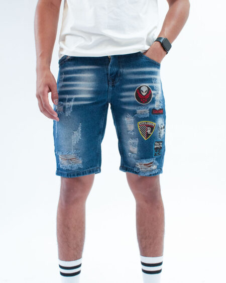 Bermuda Denim con Parches bordados