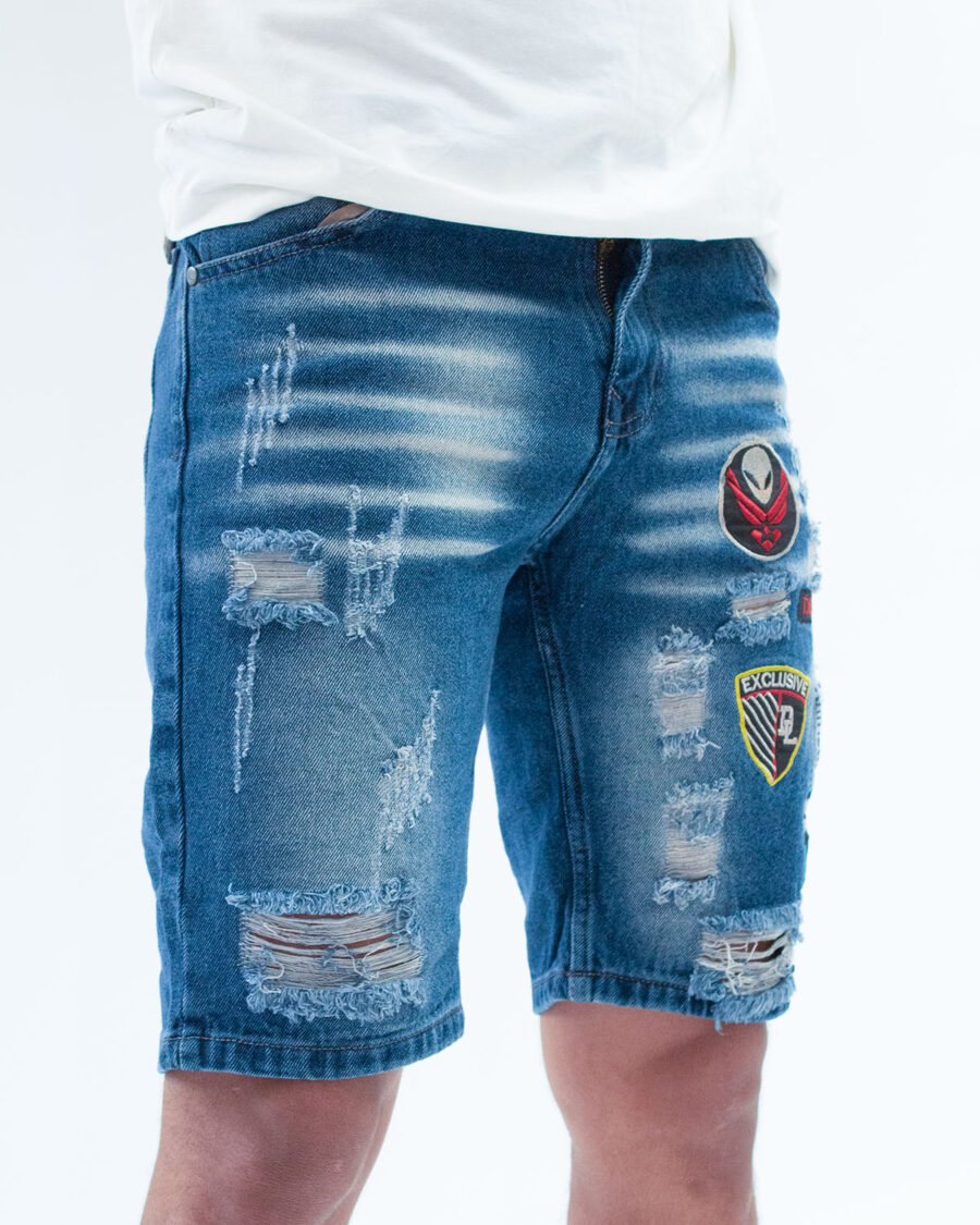 Bermuda Denim con Parches bordados - Imagen 3
