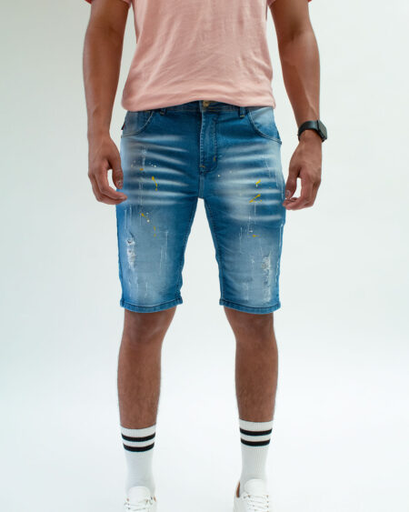Bermuda Denim Salpicadura de Pintura Con Elasticidad