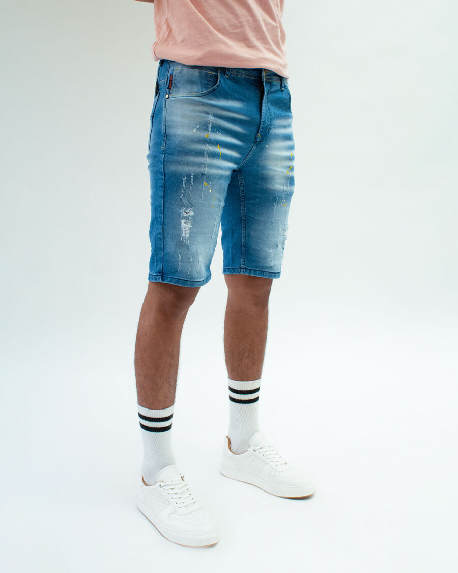 Bermuda Denim Salpicadura de Pintura Con Elasticidad - Imagen 3