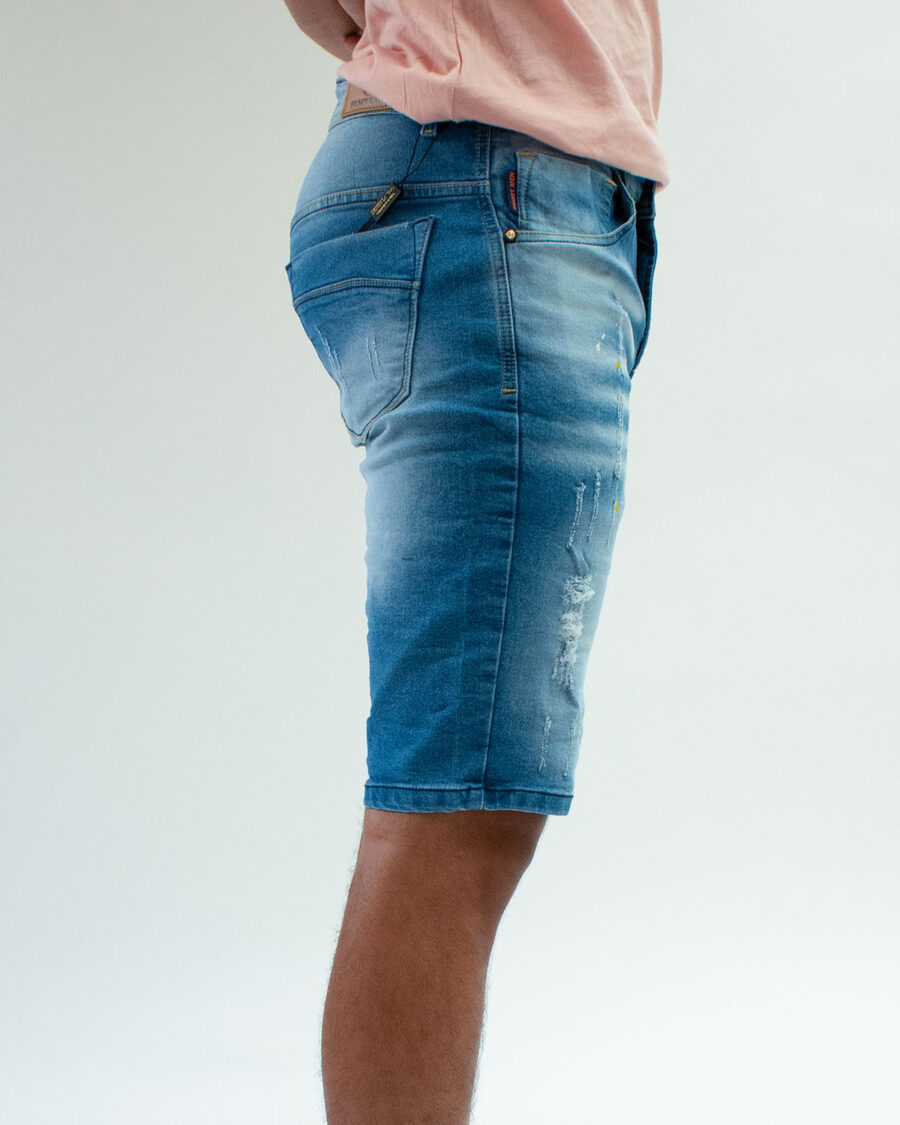 Bermuda Denim Salpicadura de Pintura Con Elasticidad - Imagen 4