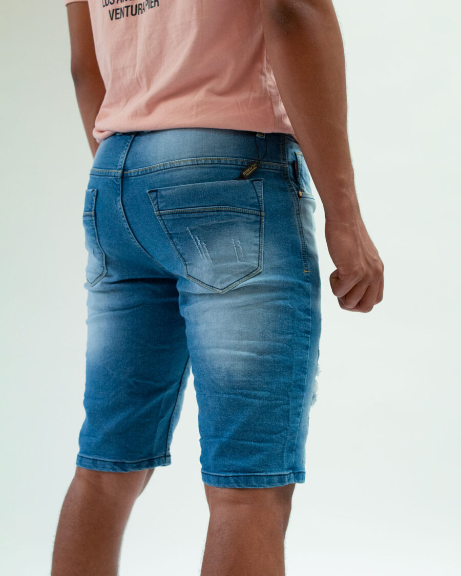 Bermuda Denim Salpicadura de Pintura Con Elasticidad - Imagen 5