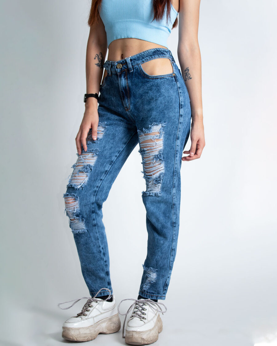 Mom Jean Abertura Bolsillo Tiro Alto Destroyer - Imagen 4