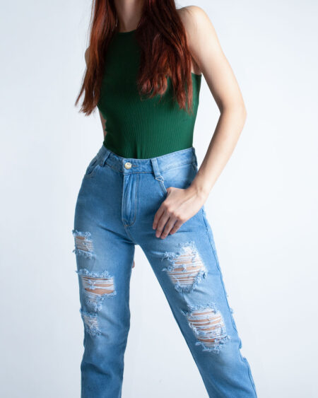 Mom Jean Mujer Tiro Alto color azul claro