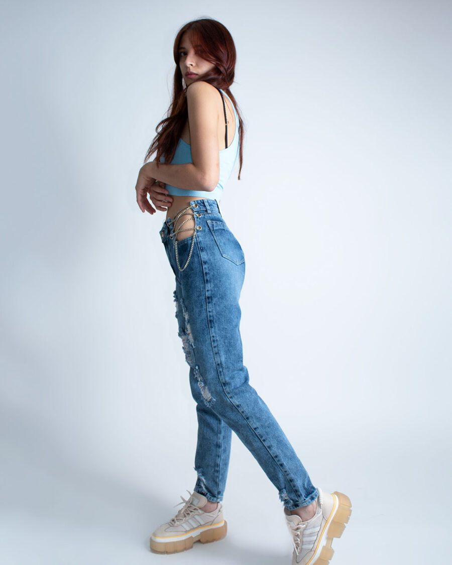 Mom Jean Cadena Lateral Tiro Alto azul - Imagen 4