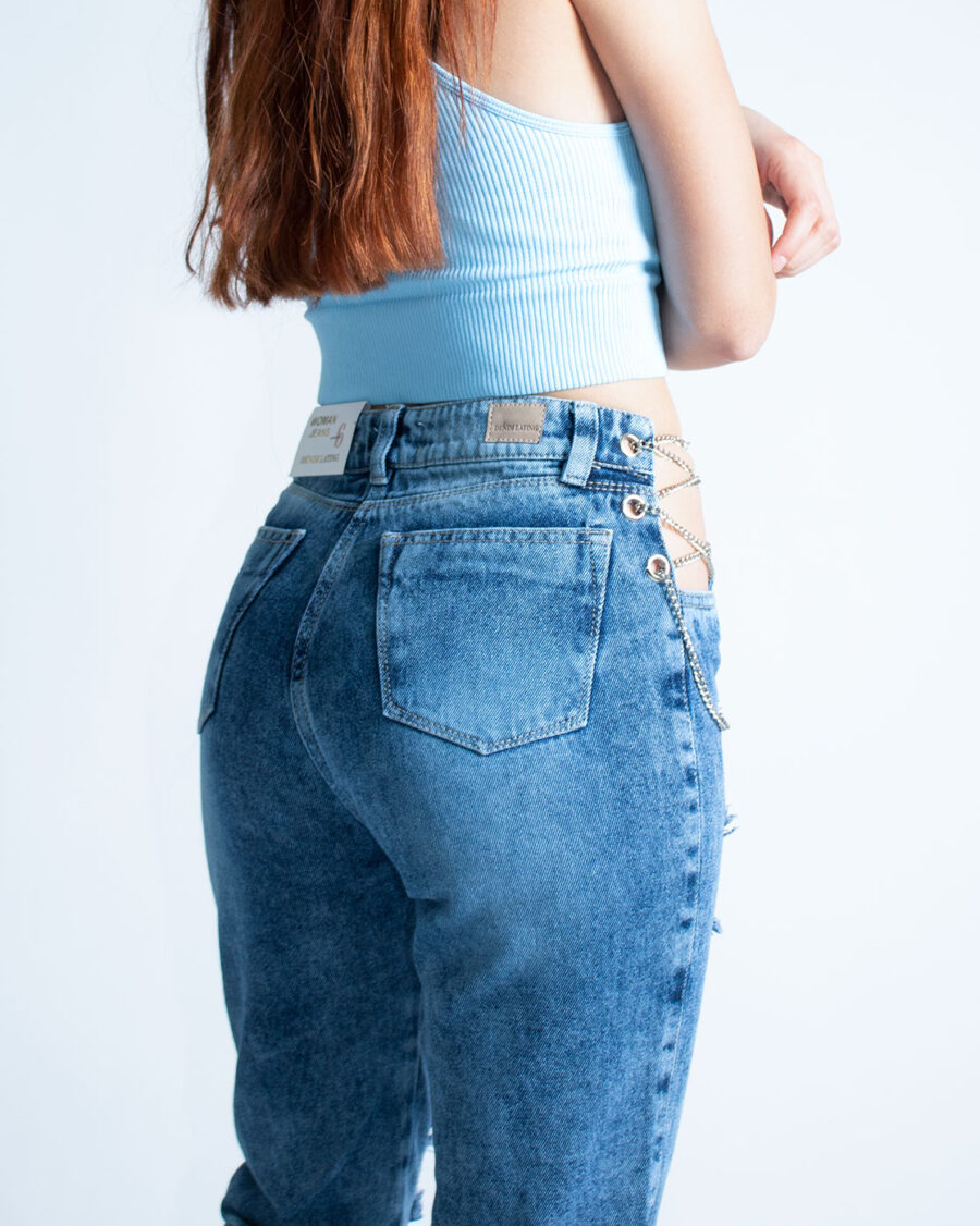 Mom Jean Cadena Lateral Tiro Alto azul - Imagen 6