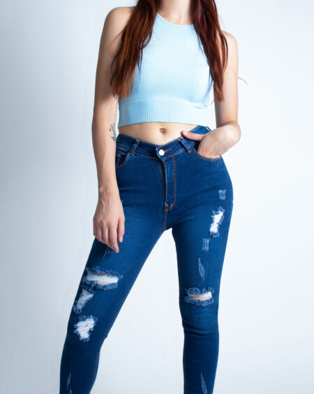 Jean Mujer Skinny Tiro Alto azul