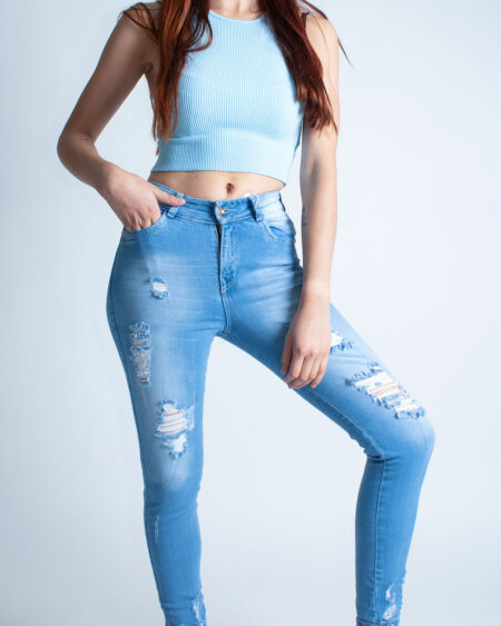 Jean Mujer Skinny Tiro Alto Azul Celeste