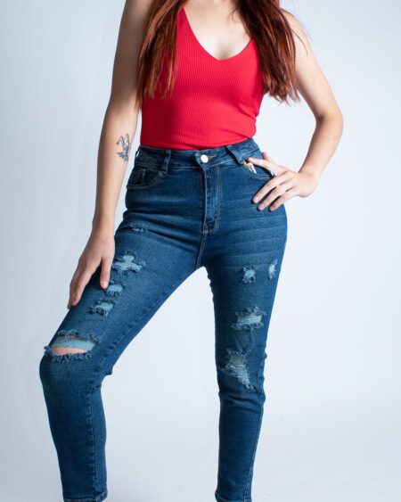 Jean Mujer Skinny Tiro Alto Azul Petróleo