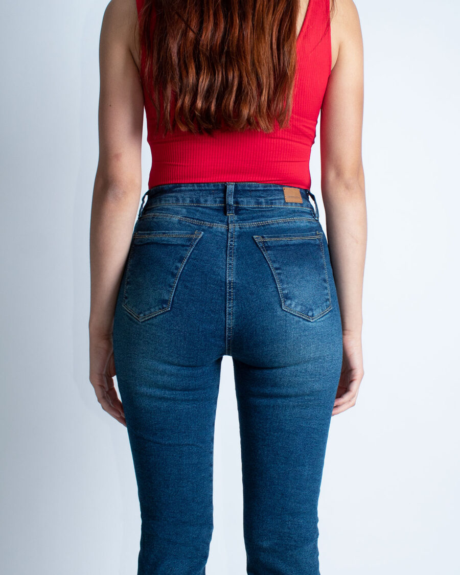 Jean Mujer Skinny Tiro Alto Azul Petróleo - Imagen 3