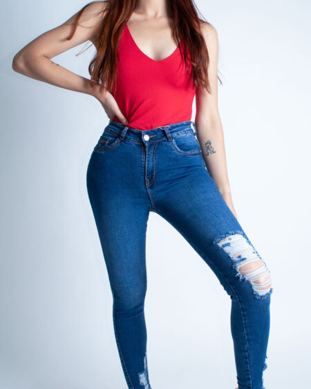 Jean Mujer Push-Up Skinny Tiro Alto con detalle