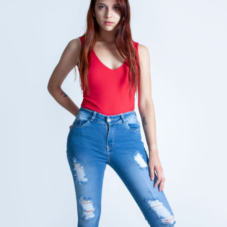 Jean Mujer Azul Celeste con Destroyer