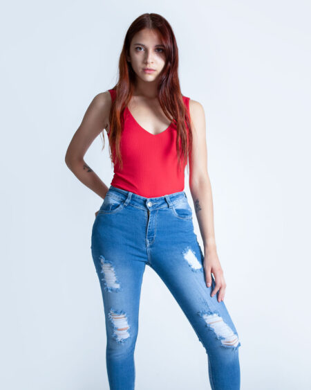 Jean Mujer Azul Celeste con Destroyer