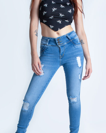 Jean Mujer Push-Up Pretina Ancha Tres Botones