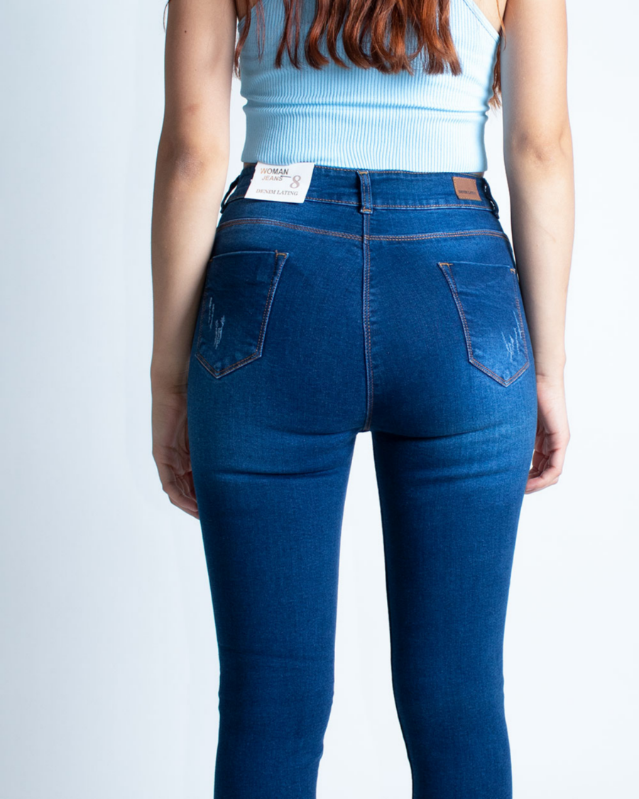 Jean Mujer Skinny Tiro Alto azul - Imagen 5