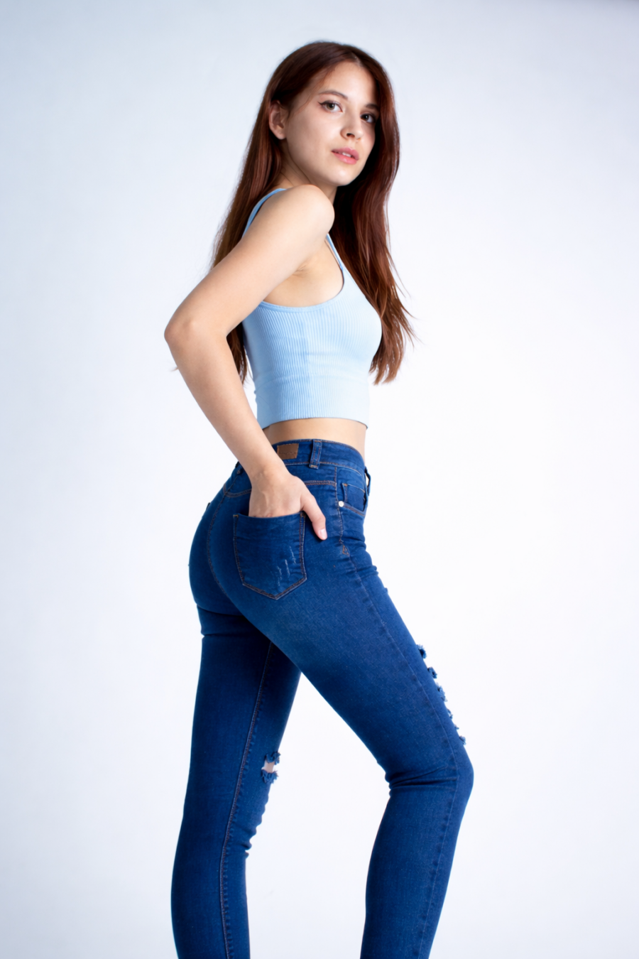 Jean Mujer Skinny Tiro Alto azul - Imagen 4
